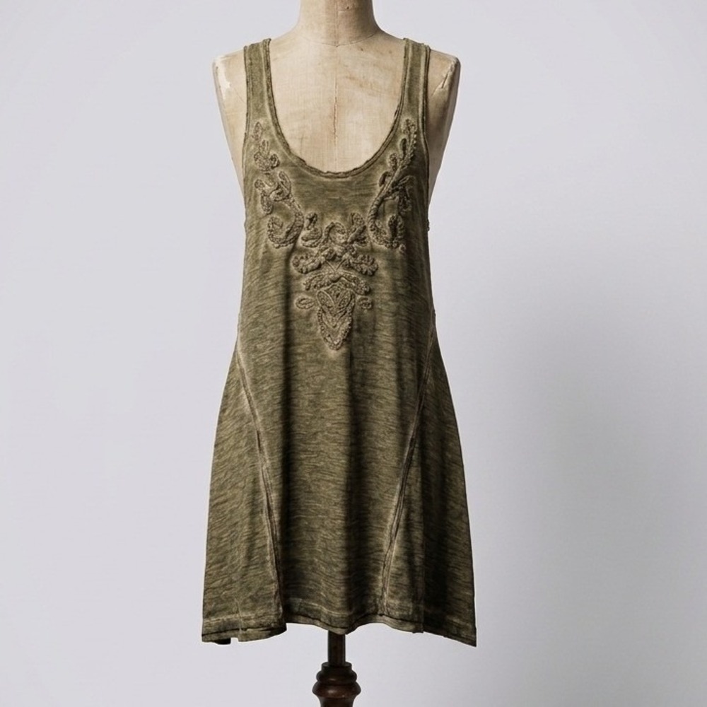 Miss Me Olive Green Indie Sleaze Embroidered Beaded Tank Dress Grunge Boho